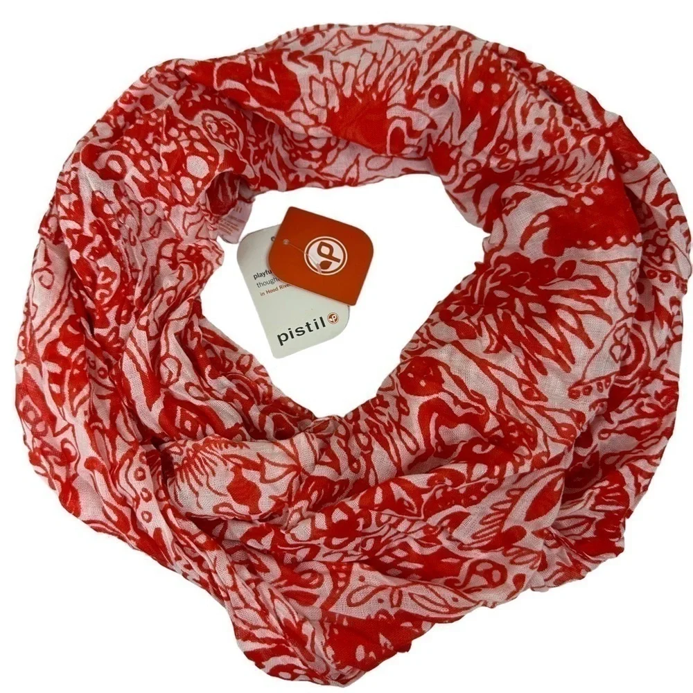 Poppy Orange White Floral Infinity Lightweight Scarf